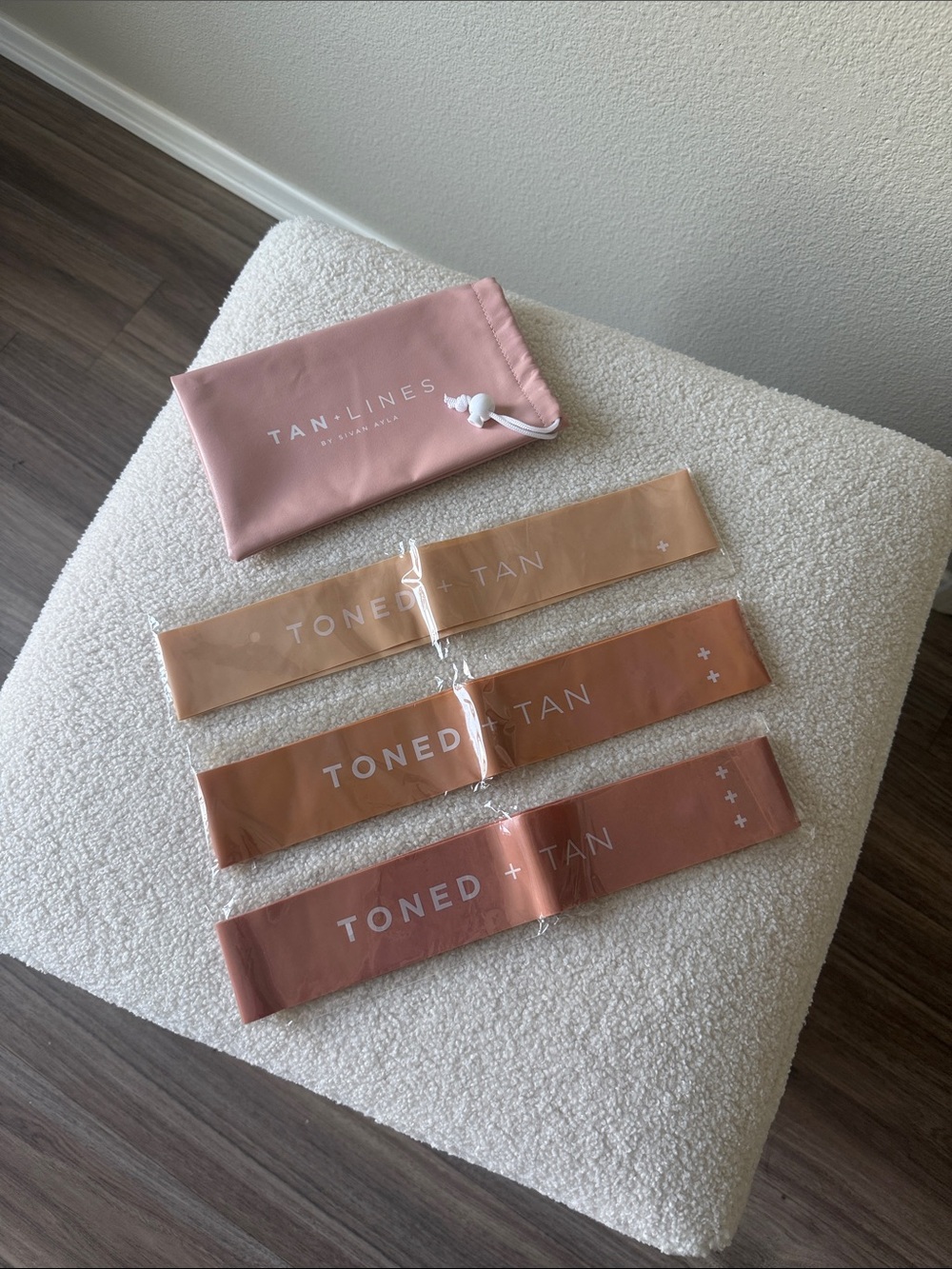 Toned + Tan Resistance Bands Set with Pink Carry Pouch